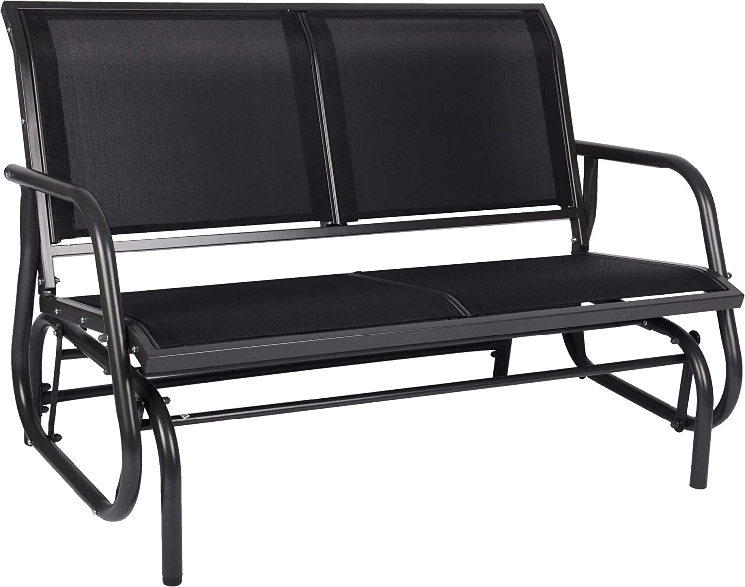 2 Seats Outdoor Patio Glider, Garden Breathable Loveseat Seating Gliding Swing Bench Chair with Anti-Rust Coating