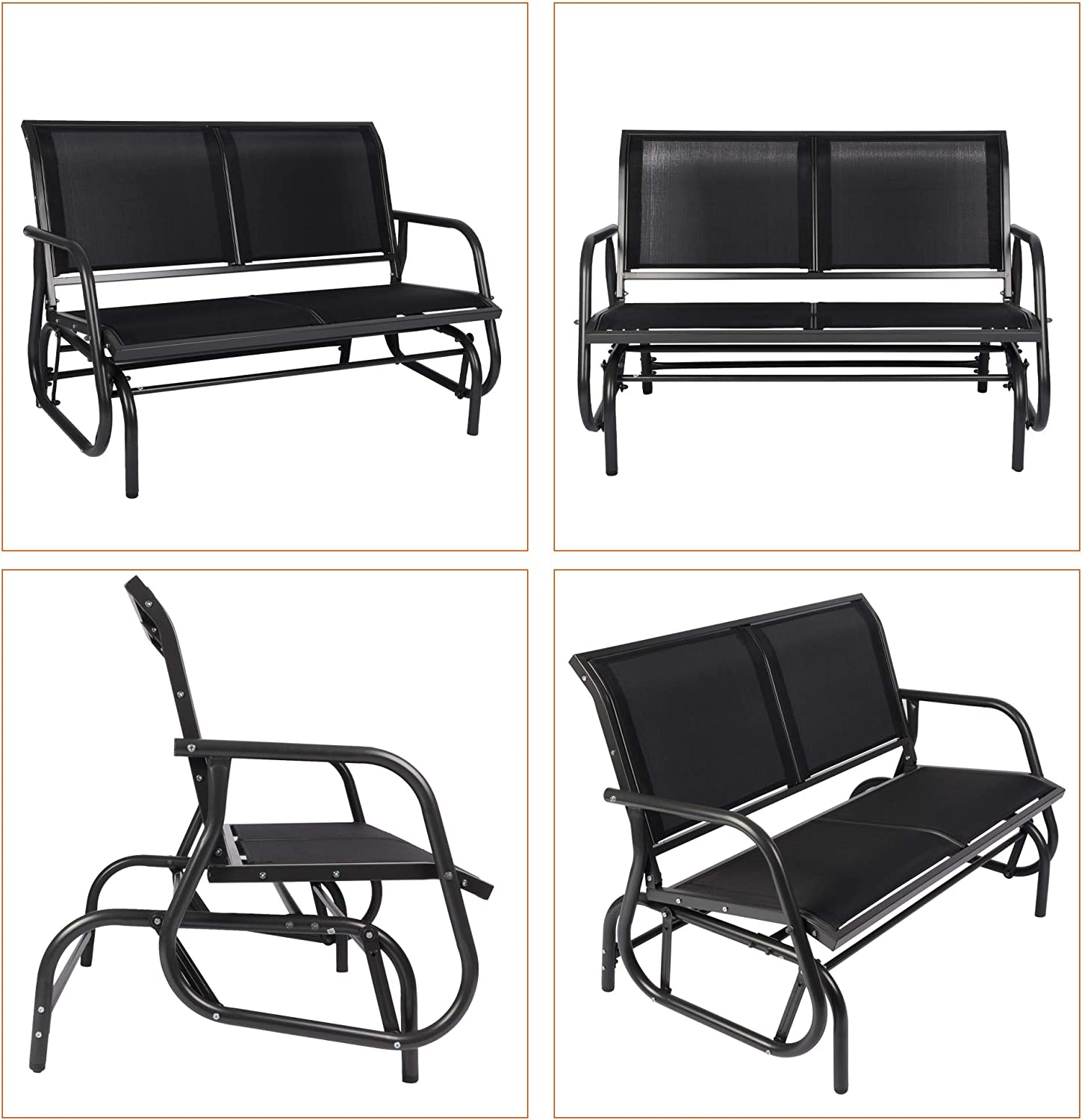 2 Seats Outdoor Patio Glider, Garden Breathable Loveseat Seating Gliding Swing Bench Chair with Anti-Rust Coating