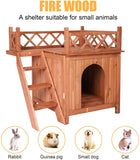 Pet Dog House, 2-Story Weather Resistant Wooden Kennel with Roof Balcony and Stairs - Bosonshop