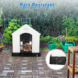 Plastic Outdoor Dog House with Door Weatherproof Puppy Kennel Resistant Pet Crate with Elevated Floor Air Vents, Small
