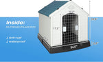 Plastic Outdoor Dog House with Door Weatherproof Puppy Kennel Resistant Pet Crate with Elevated Floor Air Vents, Small
