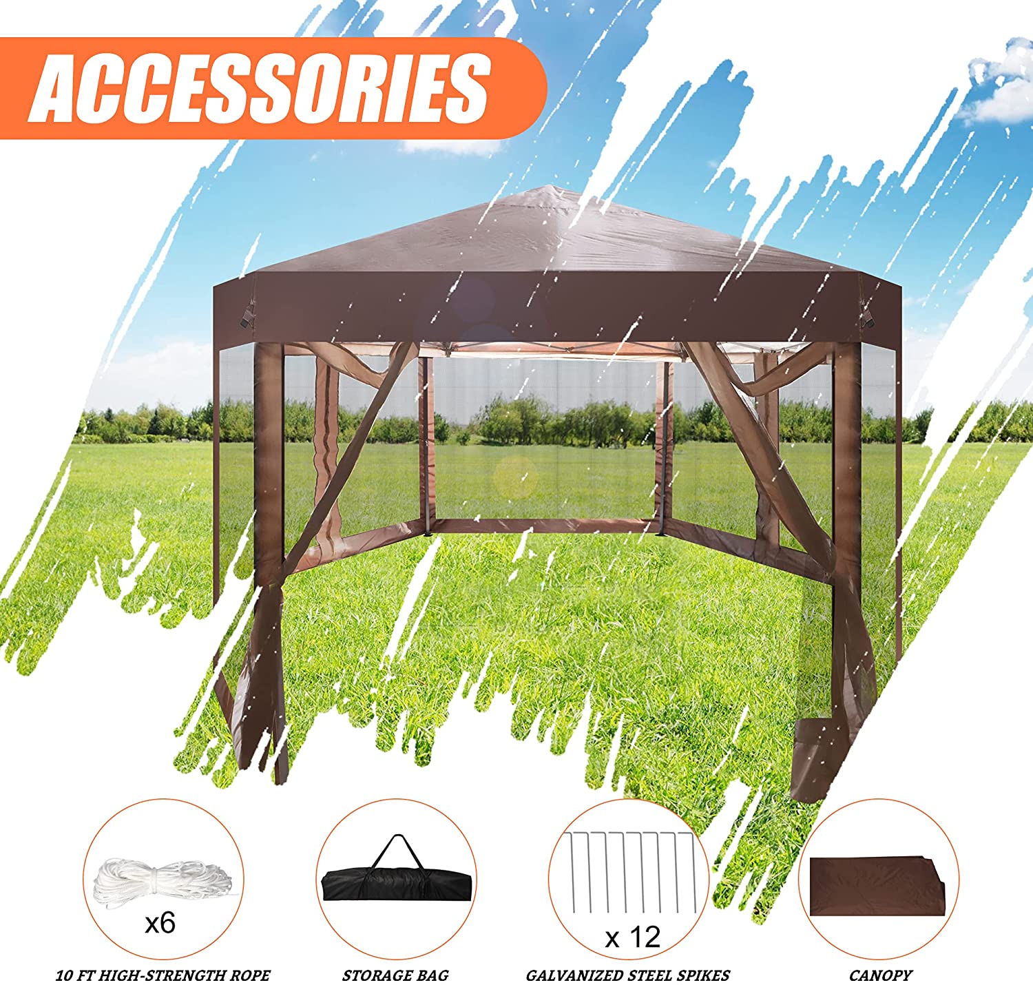 Pop Up Canopy Tent with Mesh Sidewall Height Adjustable Outdoor Gazebos with Carry Bag