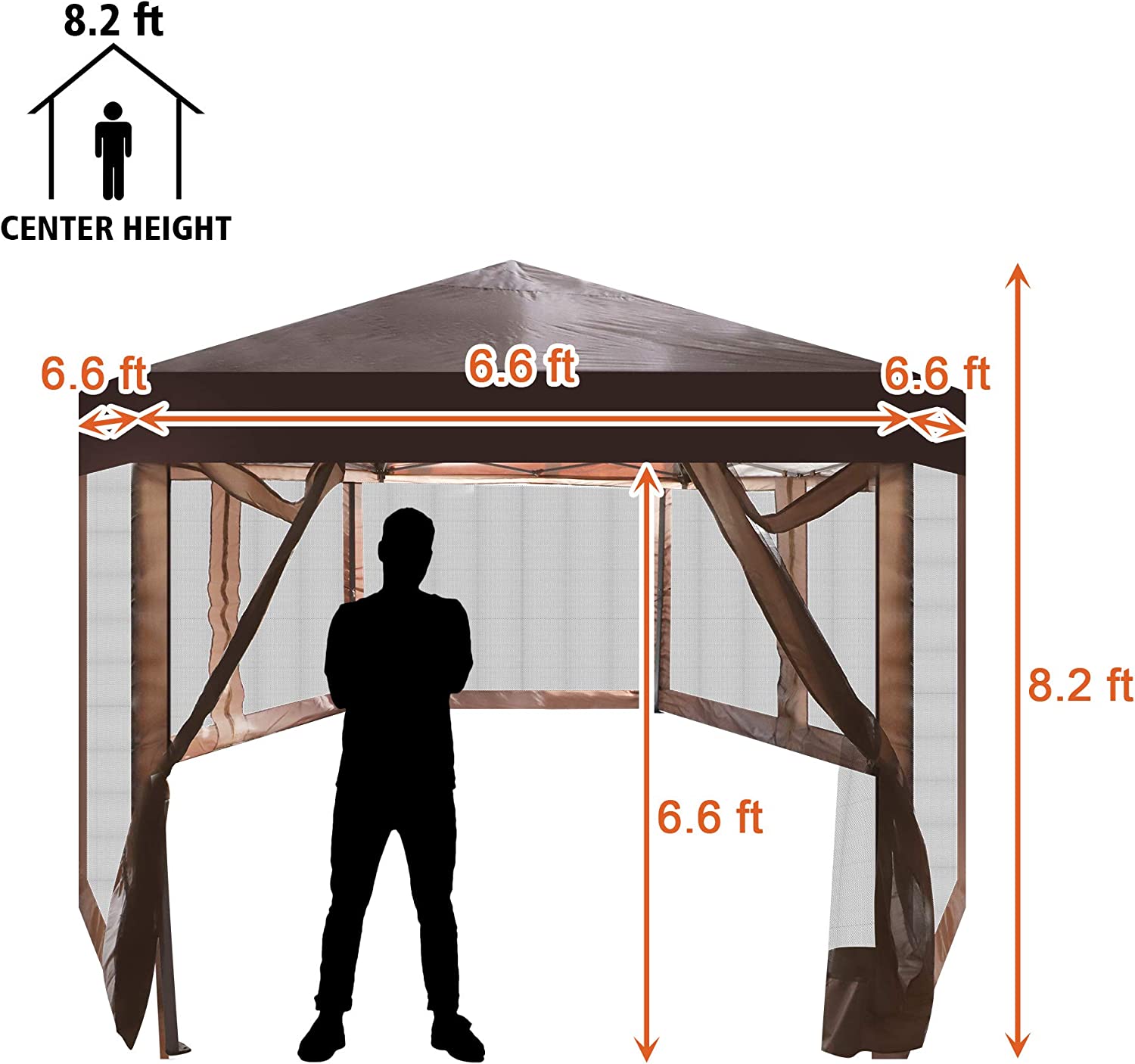 Outdoor Gazebo Patio Hexagonal Canopy Tent Sun Shade with Mosquito Netting and Carry Bag for Backyard Party - Bosonshop