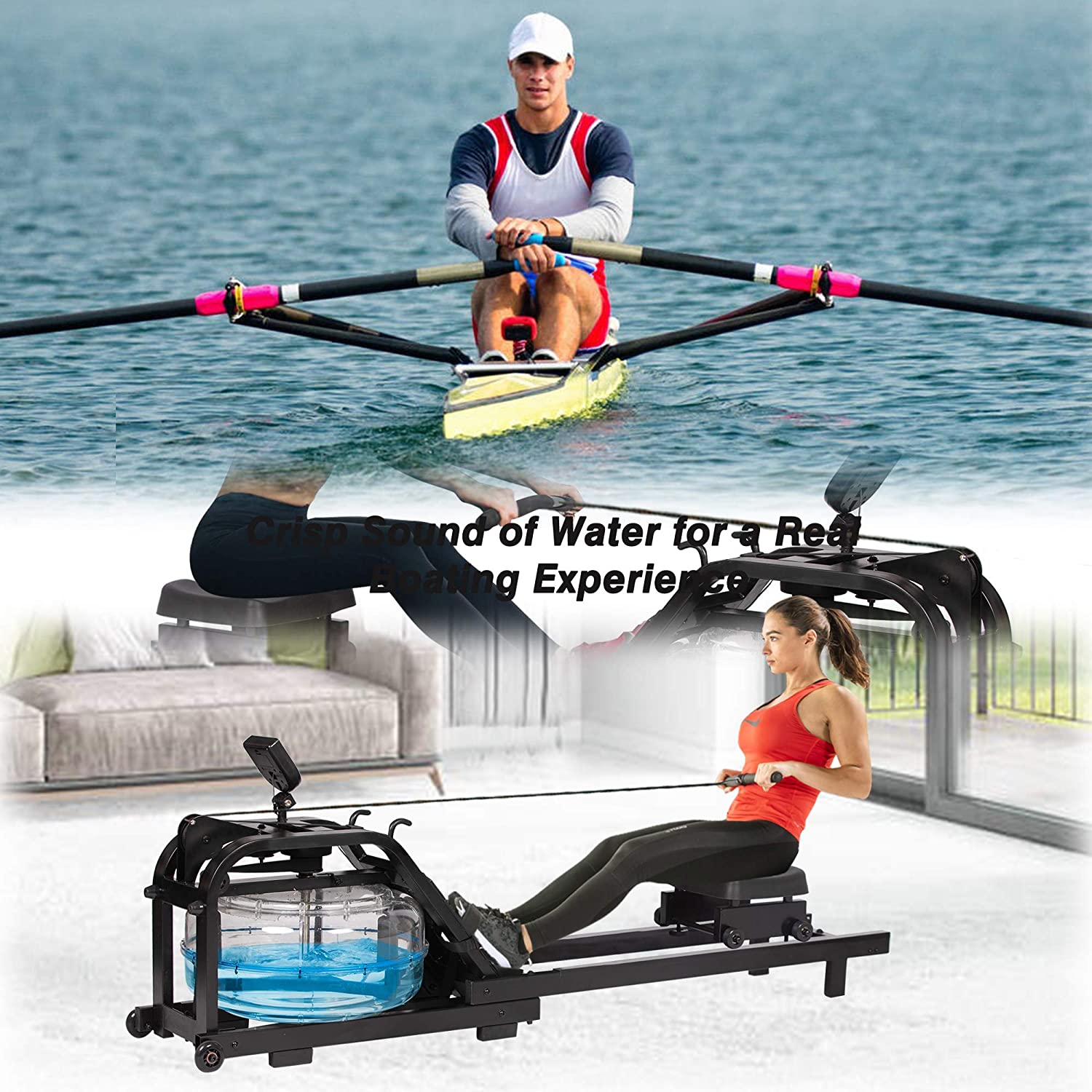 Home Water Rowing Machine with LCD Monitor - Supports up to 330 Lbs