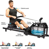 Water Rowing Machine for Home Use Water Rower w/ LCD Digital Monitor, 330 Lbs Weight Capacity
