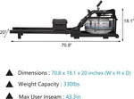 Water Rowing Machine for Home Use Water Rower w/ LCD Digital Monitor, 330 Lbs Weight Capacity