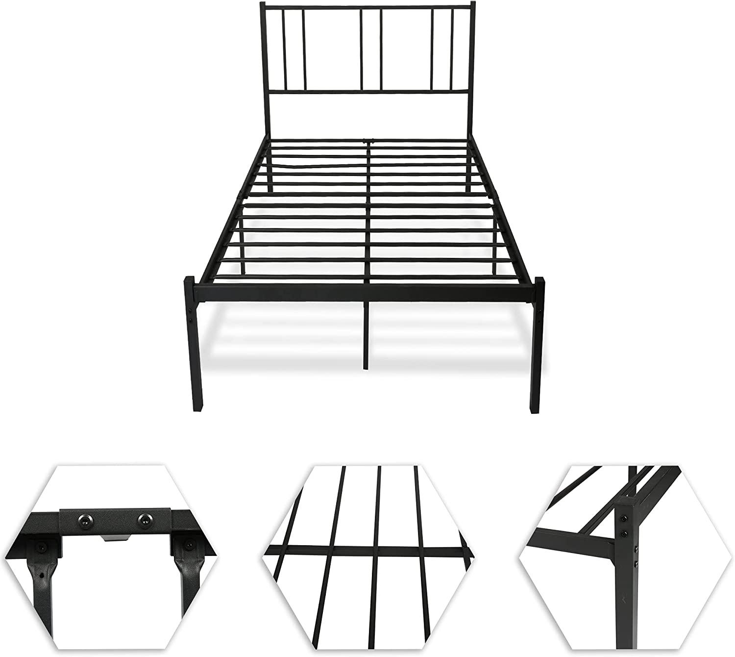 Twin Size Platform Bed with Headboard, Sturdy Metal Frame Noise Free, Easy to Assemble