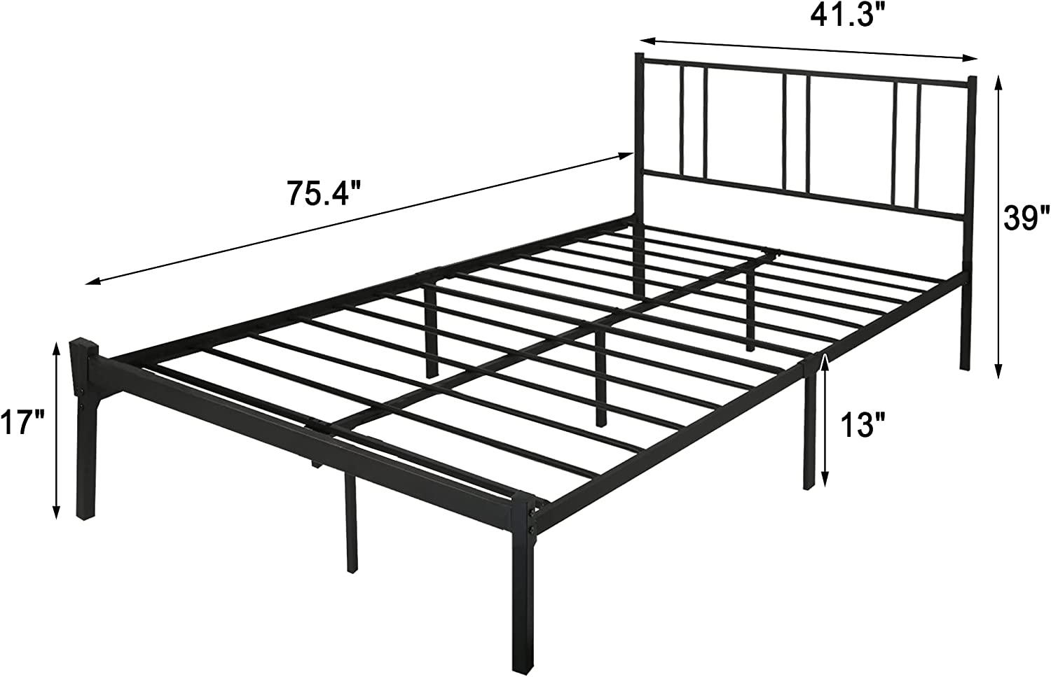 Twin Size Platform Bed with Headboard, Sturdy Metal Frame Noise Free, Easy to Assemble