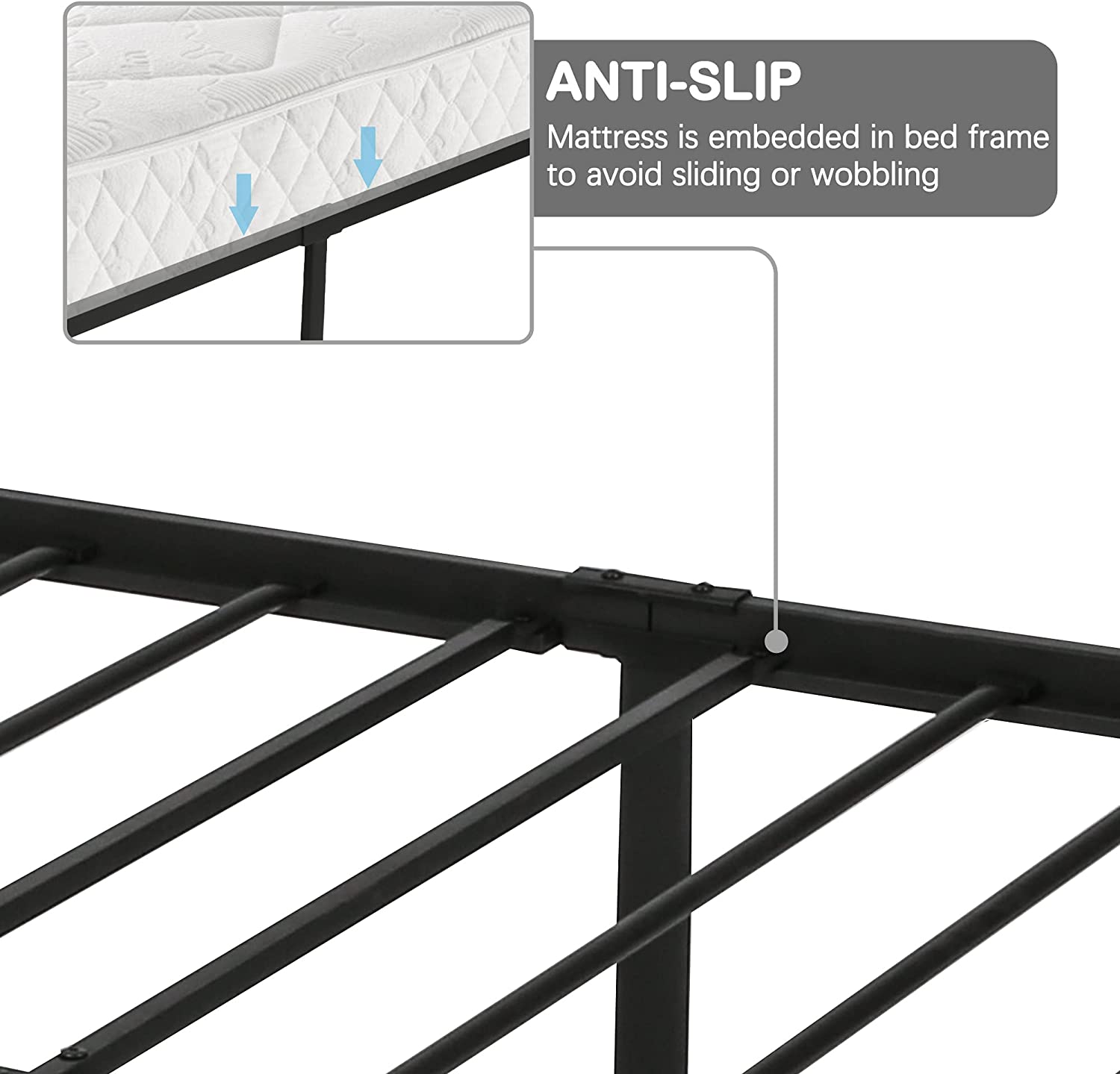 Queen Size Platform Bed w/ Headboard, Sturdy Frame w/ Metal Slat, Noise Free & Anti-Slip