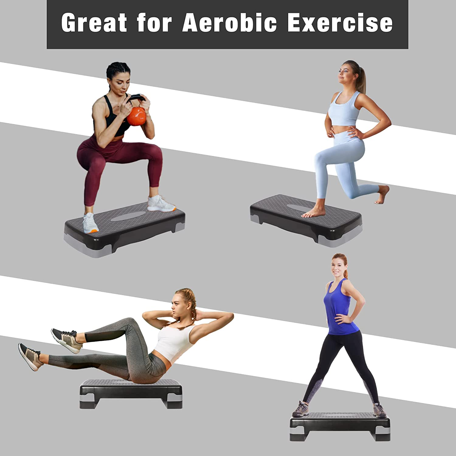 Step Platform Trainer Adjustable Workout Aerobic Stepper in Fitness Exercise for Home Gym