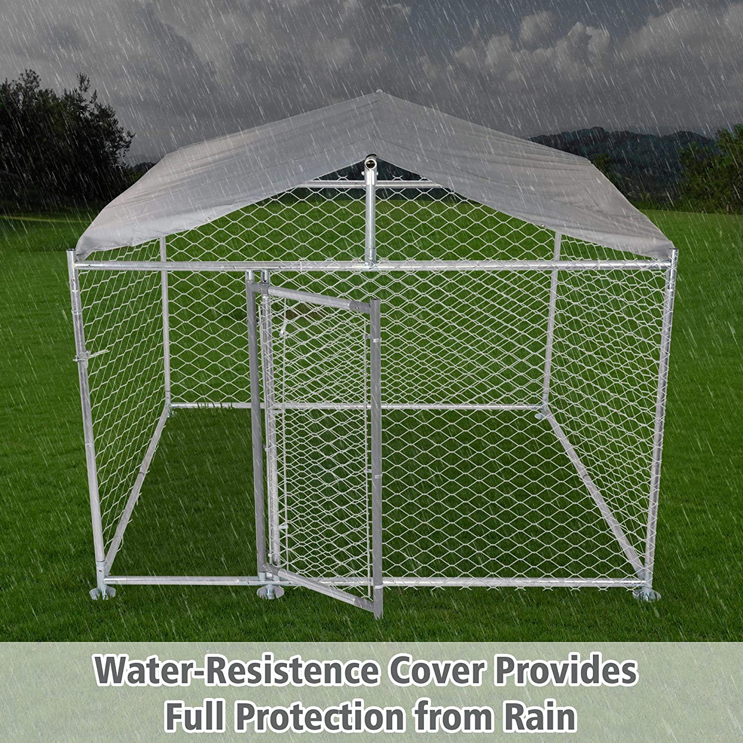 Outdoor Dog Kennel Galvanized Mesh Steel Dog Chain Link Fence Playpen with Cover 6.5x6.5x5ft
