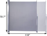 Retractable Side Awning Outdoor Privacy Screen Shade 118"x 78.7", Gray