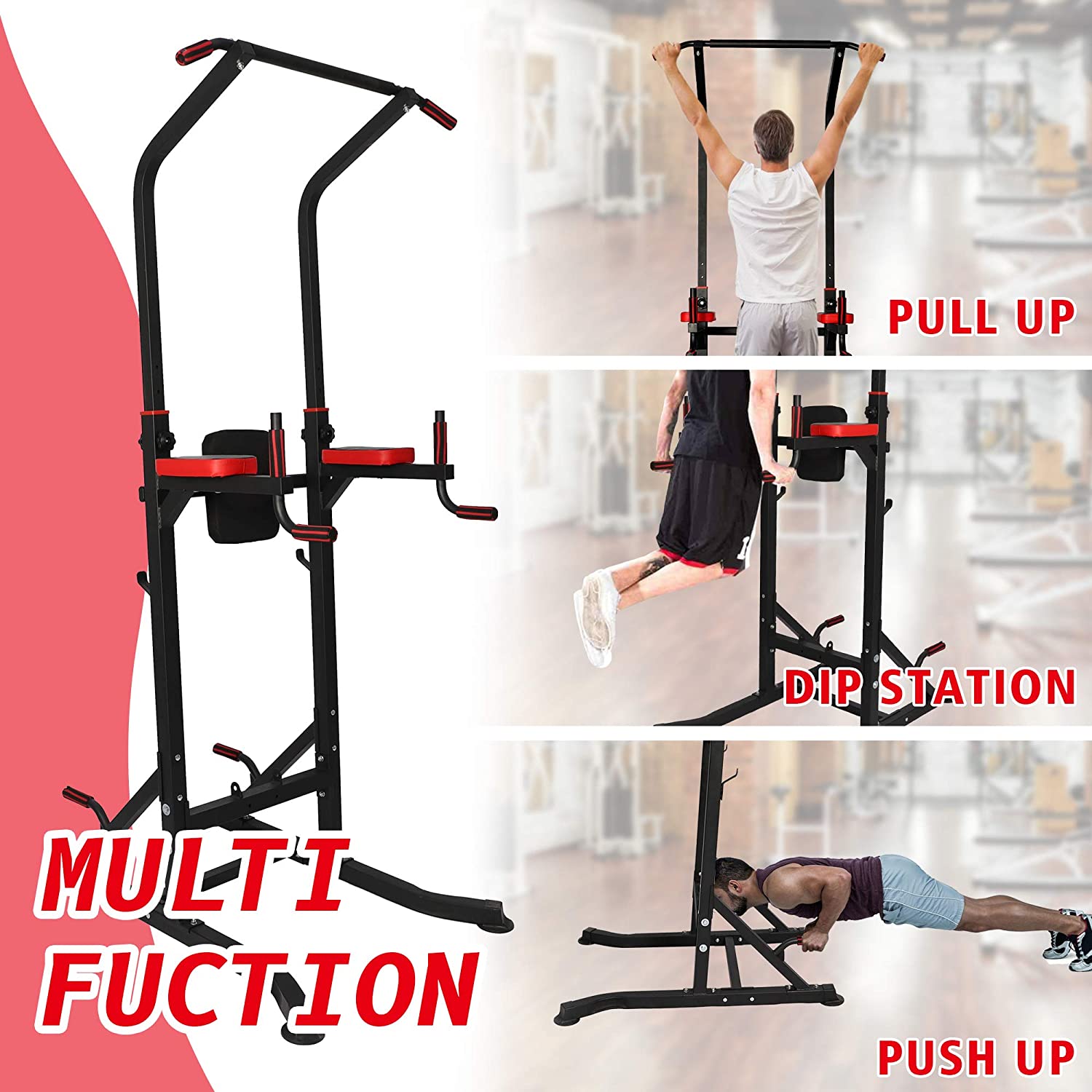 (Out of Stock) Power Tower Workout Dip Bar Station Adjustable Height Strength Training Pull Up Dip Gym Station