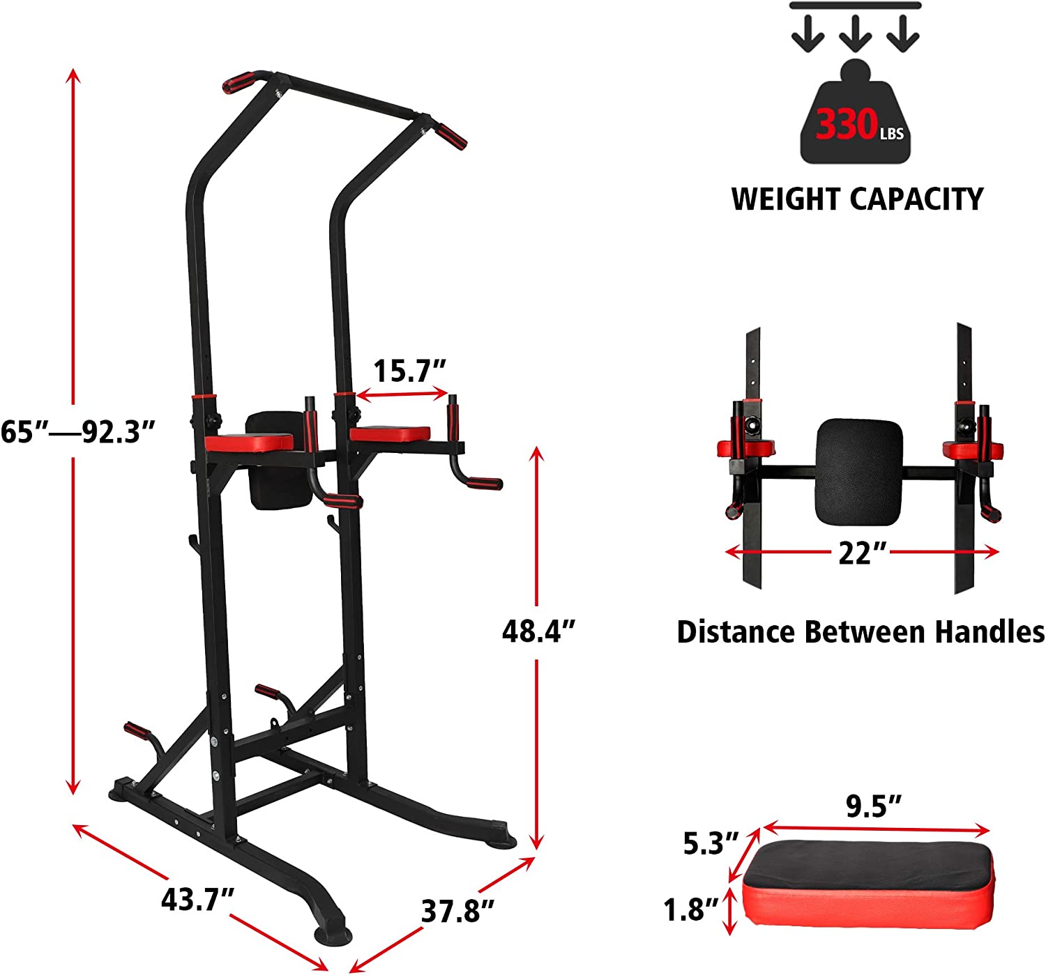 (Out of Stock) Power Tower Workout Dip Bar Station Adjustable Height Strength Training Pull Up Dip Gym Station