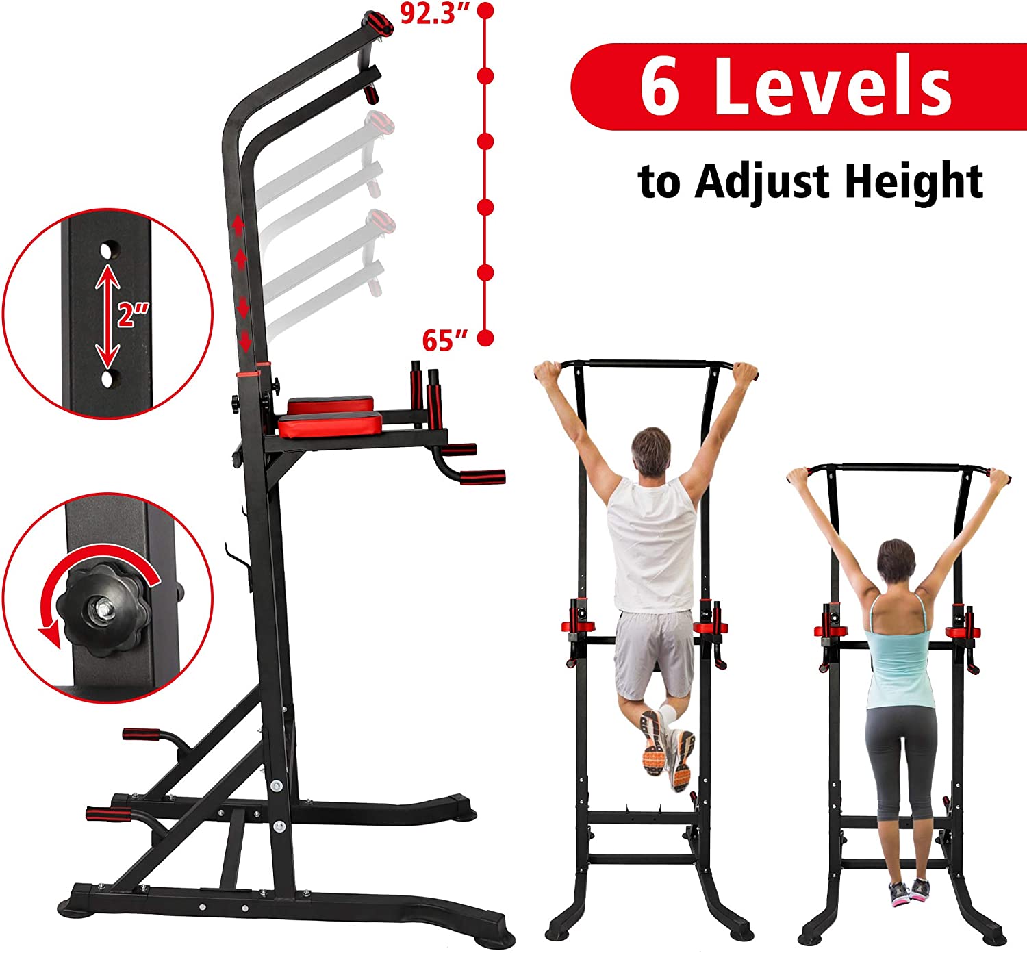 (Out of Stock) Power Tower Workout Dip Bar Station Adjustable Height Strength Training Pull Up Dip Gym Station