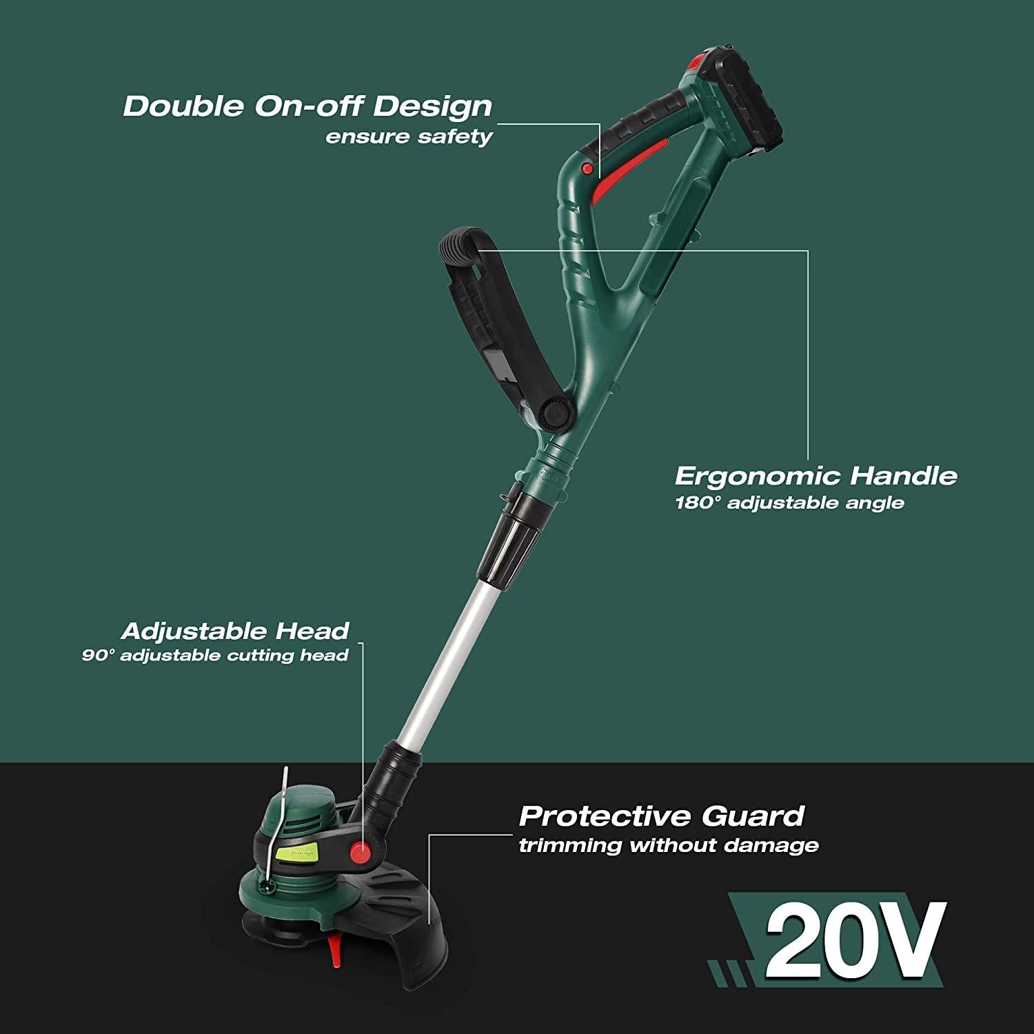 Cordless String Trimmer/Edger, 10” Electric Garden Weed Eater with 20V/2.0 AH Battery and Charge - Bosonshop