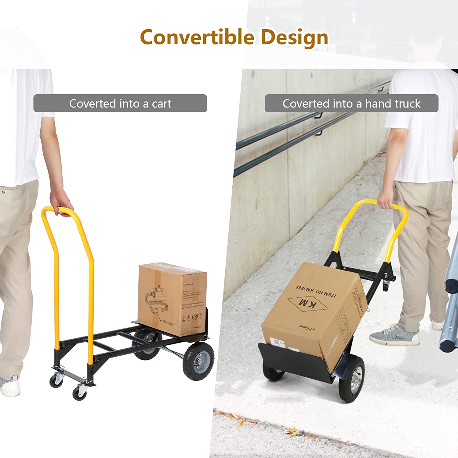 2-in-1 Convertible Multipurpose Dolly/Cart Hand Truck Heavy Duty Platform Cart  with Swivel Wheels 330 Lbs Capacity