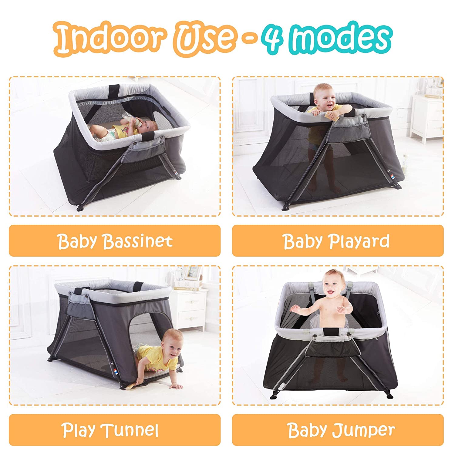 (Out of Stock) 4 in 1 Foldable Baby Toddlers Crib Bassinet Playpen Playard with 2-Stage Mattress & Carry Bag