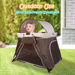 4 in 1 Foldable Baby Toddlers Crib Bassinet Playpen Playard with 2-Stage Mattress & Carry Bag