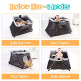 4 in 1 Foldable Baby Toddlers Crib Bassinet Playpen Playard with 2-Stage Mattress & Carry Bag