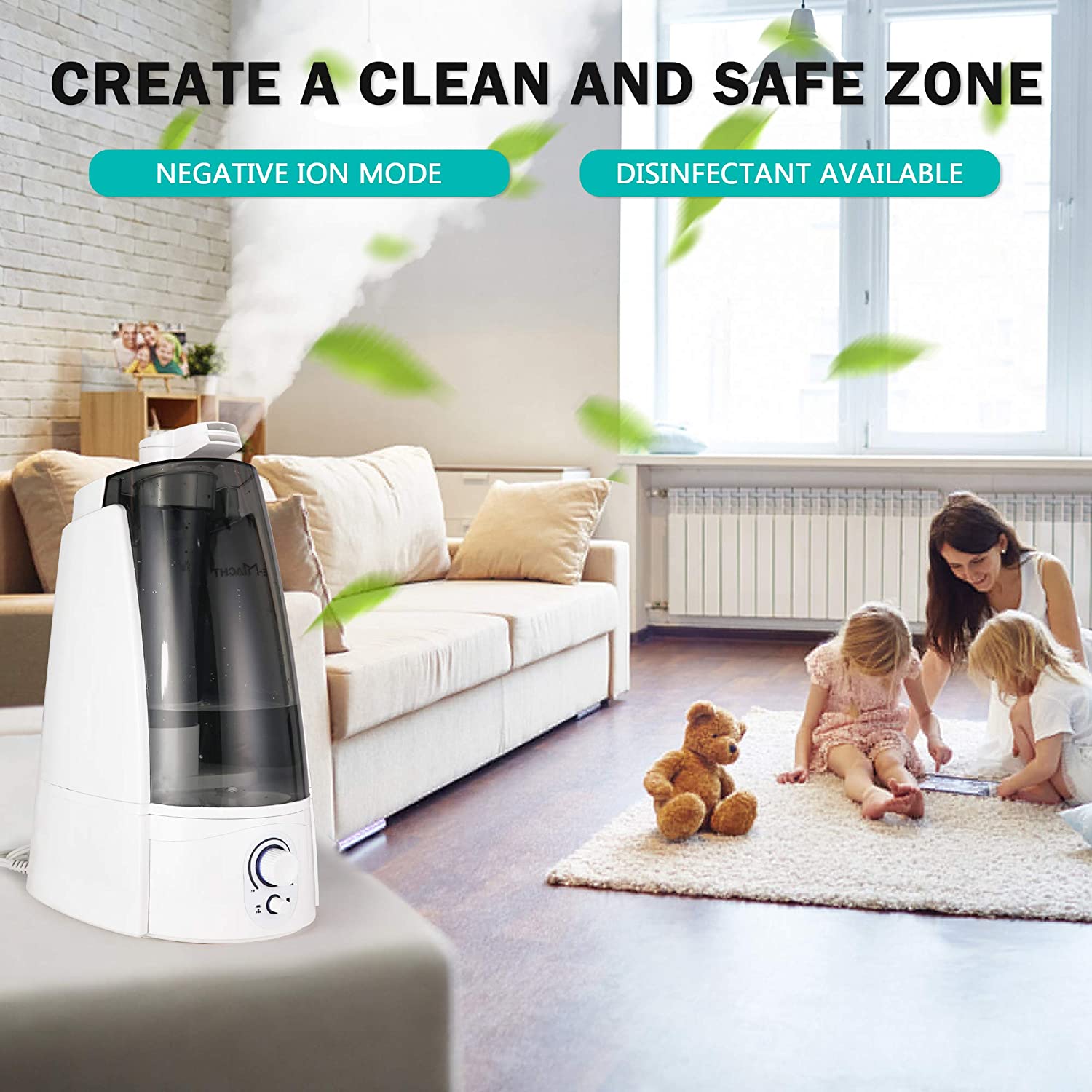 Quiet Ultrasonic Cool Mist Humidifier 5L with Auto Shut-Off Adjustable Mist Output