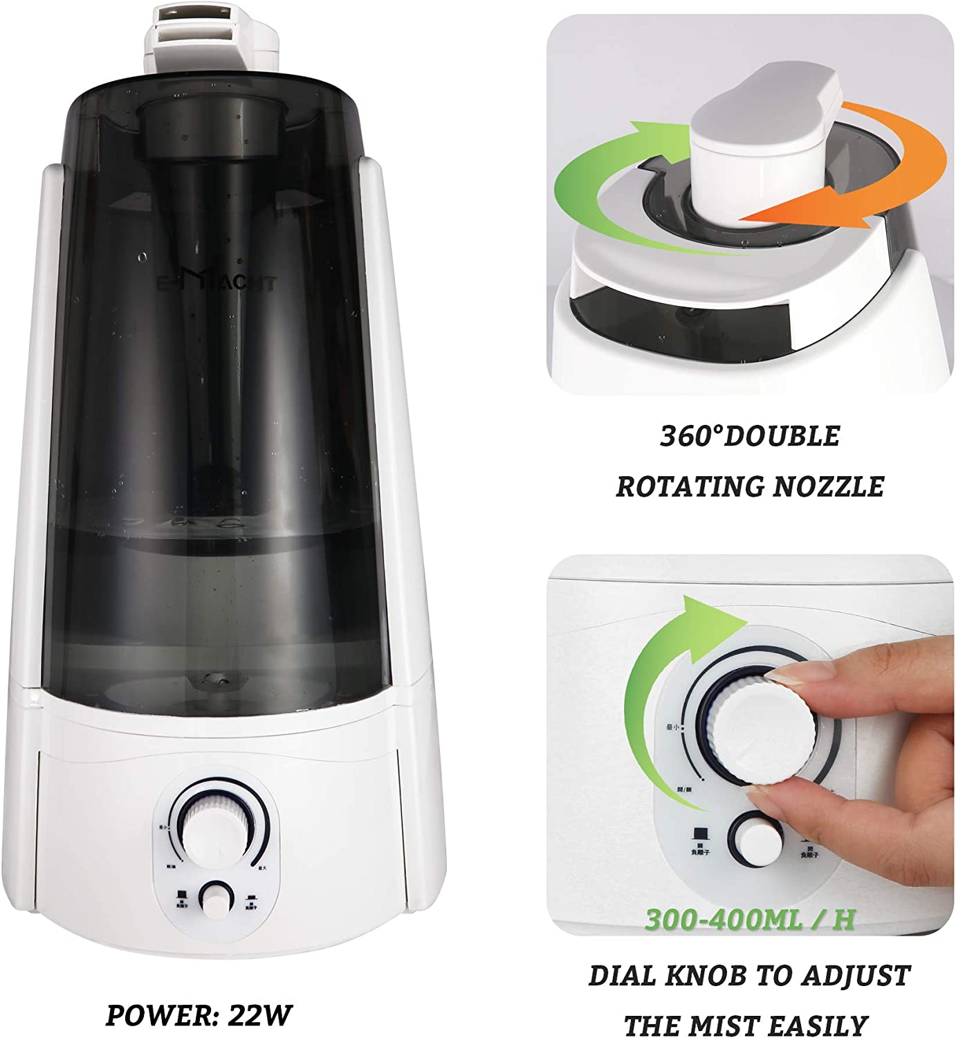 Quiet Ultrasonic Cool Mist Humidifier 5L with Auto Shut-Off Adjustable Mist Output