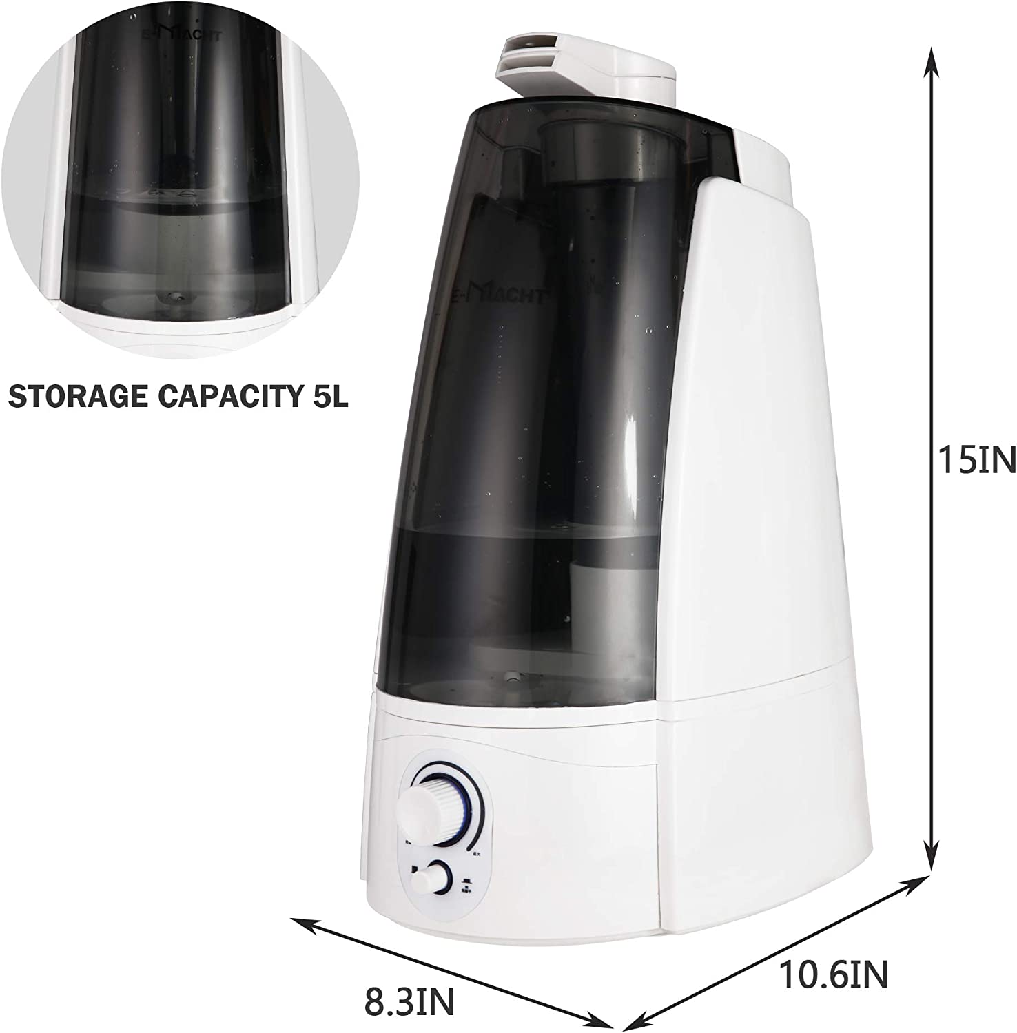 Quiet Ultrasonic Cool Mist Humidifier 5L with Auto Shut-Off Adjustable Mist Output, Black