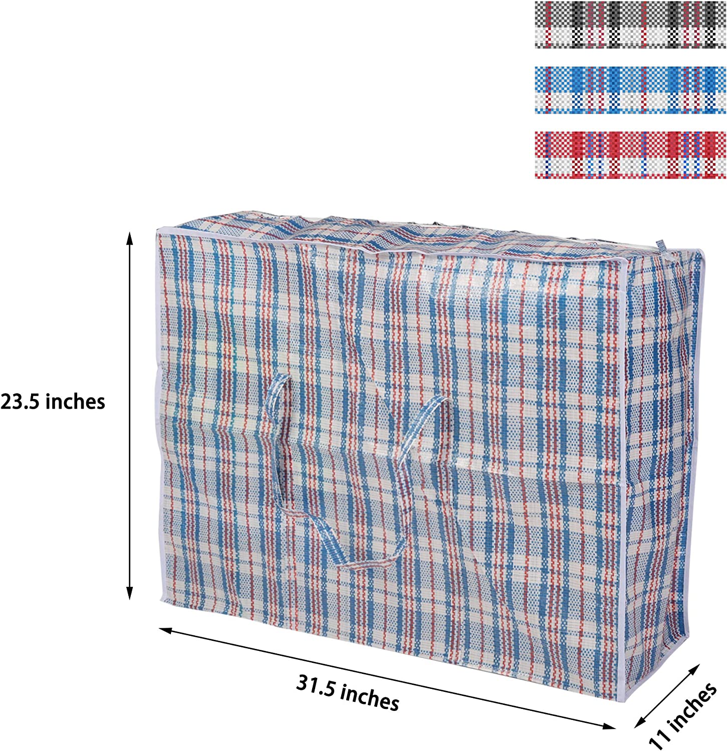 3PC Plastic Woven Storage Bag Moving Tote Clothes Laundry Travel Organizer w/ Zipper & Handles - Bosonshop