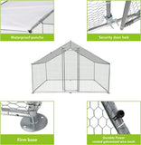Outdoor Large Metal Chicken Coop 10' x 6.5' x 6.5' Walk-in Poultry Cage Backyard Hen House with Chicken Run Cover