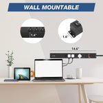 2 Pack Long Power Strip, 6 Metal Power Outlets 2 USB Ports, 6 ft Long Extension Cord with Hook & Loop, Black