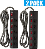 2 Pack Long Power Strip Surge Protector, 6 Metal Power Outlets 2 USB Ports, 6 ft Long Extension Cord