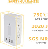 Wall Outlet Extender-2 Pack Surge Protector 15 A Multifunctional Outlet Wall Plug with USB Ports(3.4A Total), 6 AC Outlets