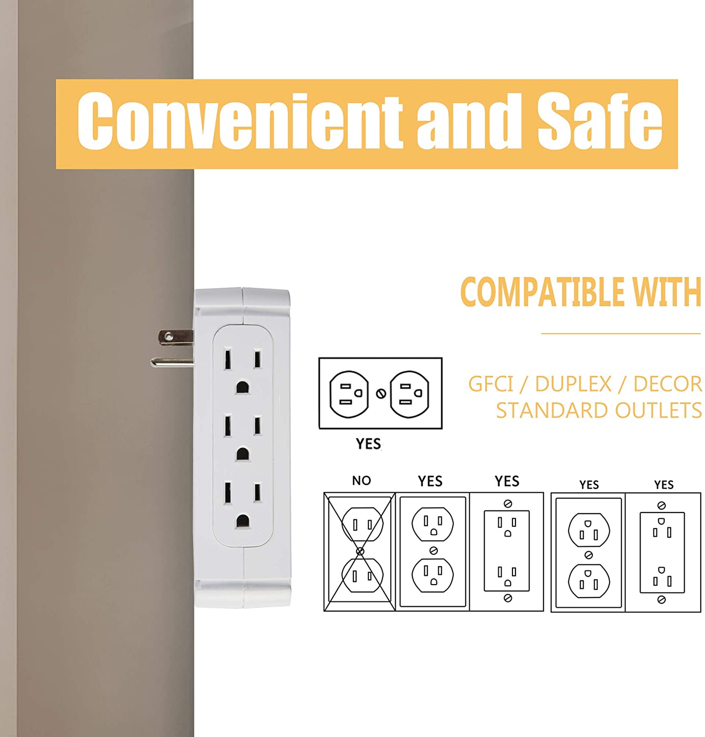 Wall Outlet Extender-2 Pack Surge Protector Multifunctional Outlet Wall Plug with 3 USB Ports(3.4A Total), 8 AC Outlets, Removable Outlet Shelf