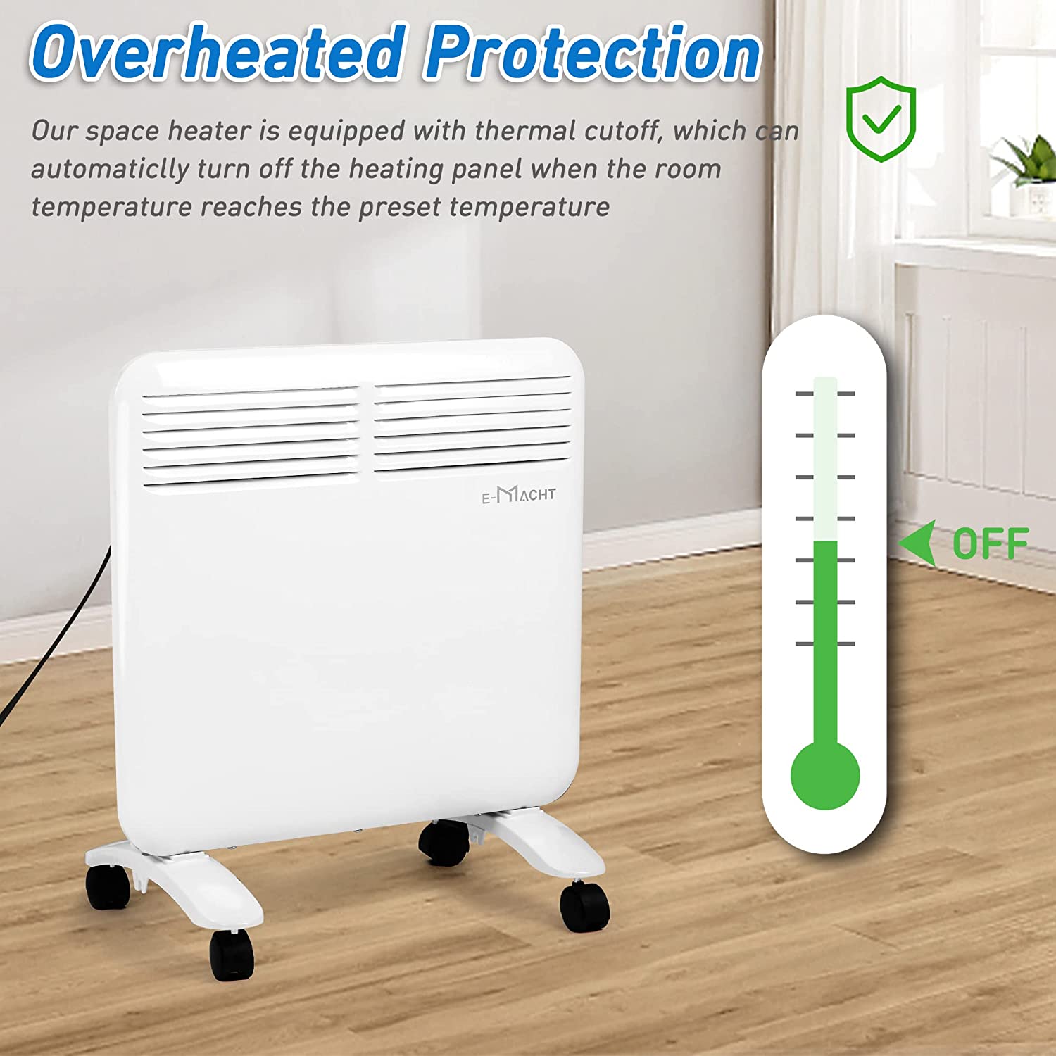 (Out of Stock) 750W Wall-Mounted Electric Space Heater with Adjustable Thermostat, Portable Convection Freestanding Heater