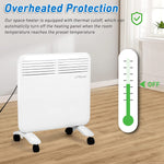 750W Wall-Mounted Electric Space Heater with Adjustable Thermostat, Portable Convection Freestanding Heater