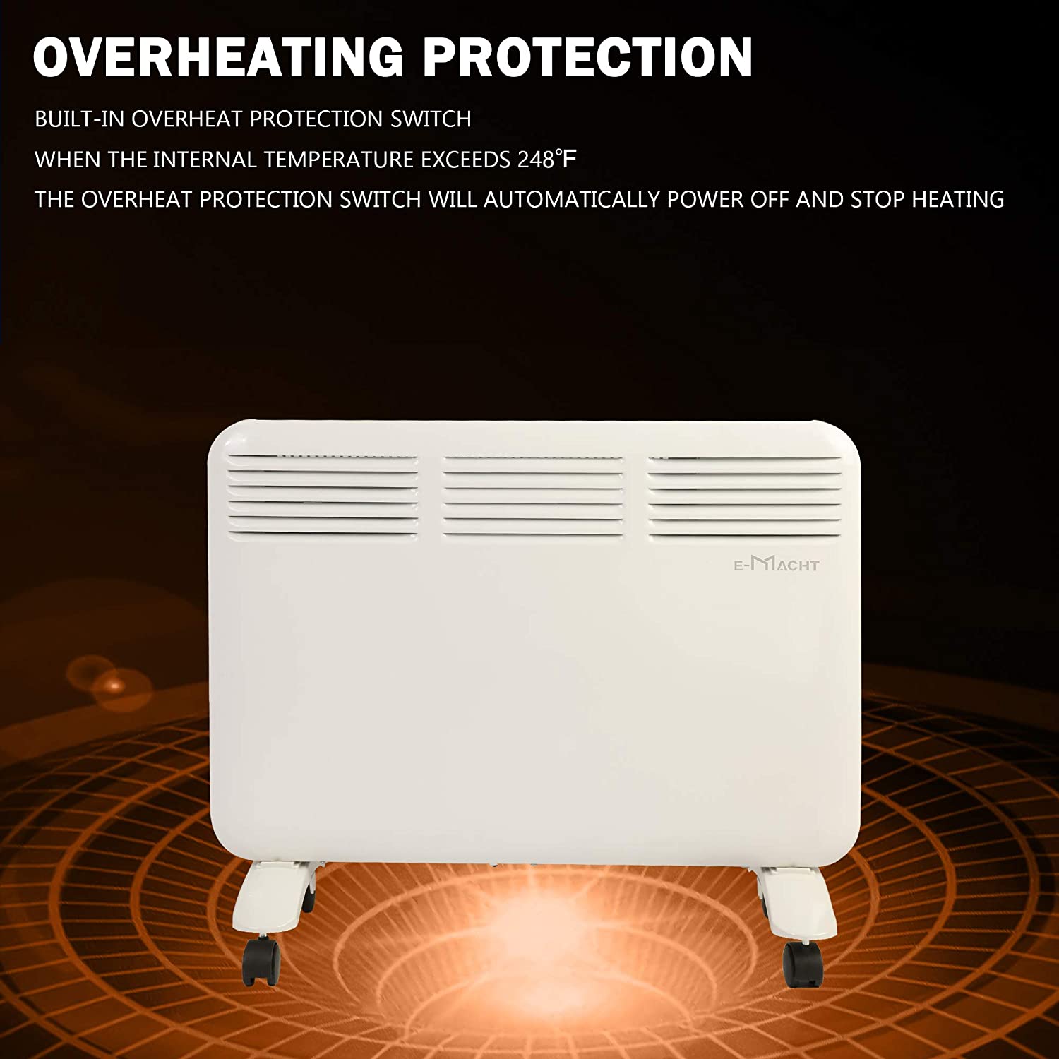 1000W Portable Indoor Electric Convection Space Heater Quiet Panel Heater w/ Led Display