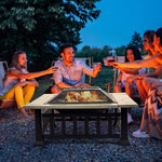 4-in-1 Fire Pit Table Square Bonfire Pits Stove, 32'' Fire Pit Bowl Grill  Wood Burning with Fire Poker, Lid&Rain Cover, Square Bonfire Pits Stove