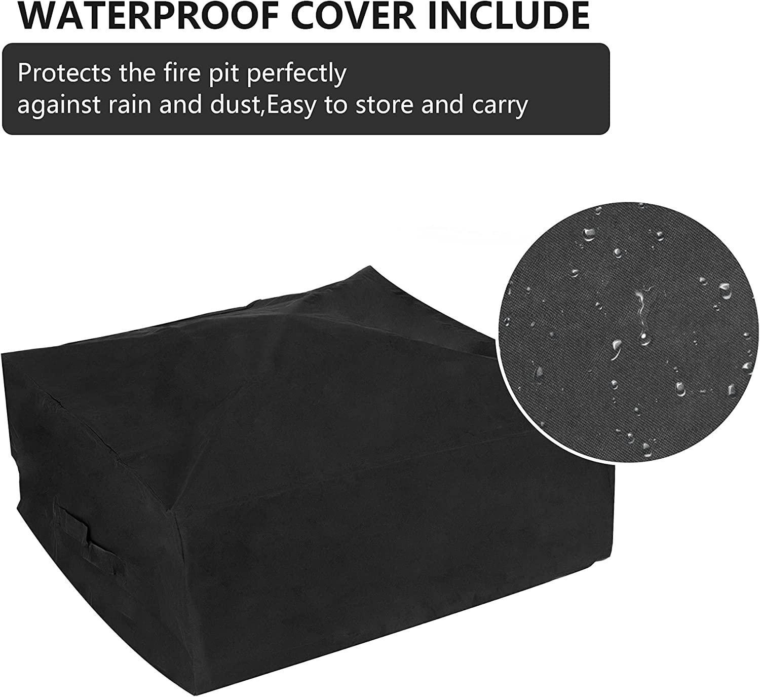 32 Inch Square Fire Pit Table with Wood-Burning Grill, Poker, Lid, and Rain Cover - Bosonshop