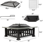 4-in-1 Fire Pit Table Square Bonfire Pits Stove, 32'' Fire Pit Bowl Grill  Wood Burning with Fire Poker, Lid&Rain Cover, Square Bonfire Pits Stove