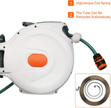 66 Ft Auto Water Hose Reel Retractable Garden Hose Reel Mobile Cart Wall Mount Easy to Remove