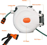 66 Ft Auto Water Hose Reel Retractable Garden Hose Reel Mobile Cart Wall Mount Easy to Remove