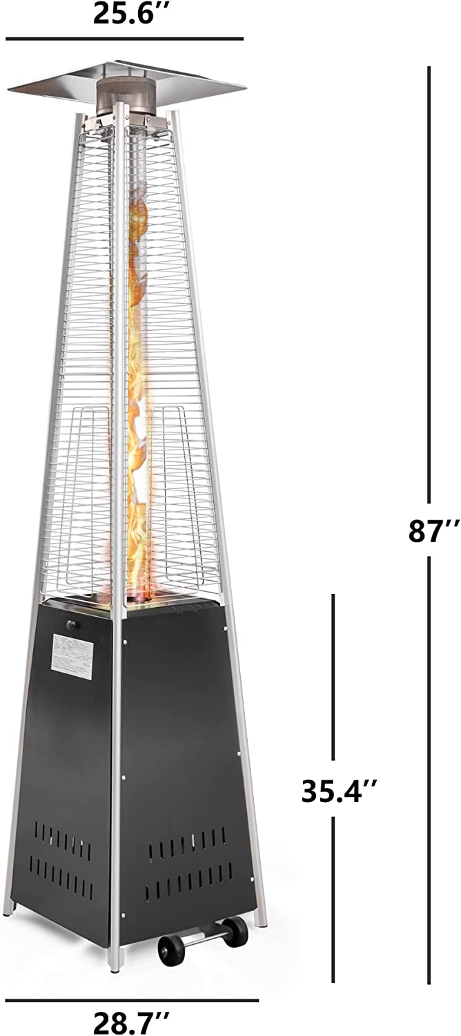 42000 BTU Pyramid Patio LP Propane Heater with Wheels, 87 Inch Hammered Bronze Tower Heater, CE & ETL Certified