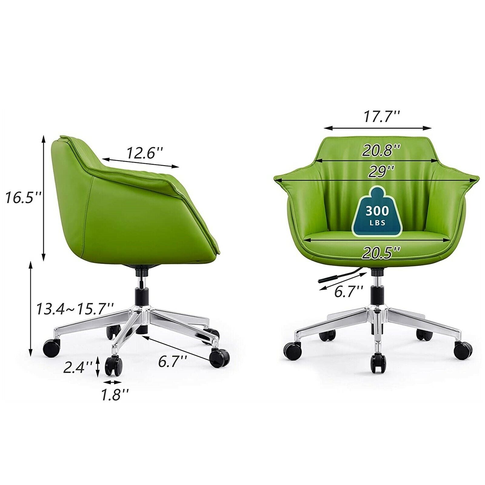 Low Back Swivel Chair for Desk With Adjustable Height Handle Office Armchair PU Leather Ergonomic Desk Chair, Green