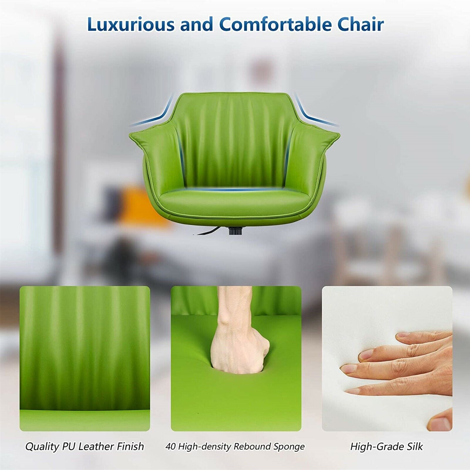 Low Back Swivel Chair for Desk With Adjustable Height Handle Office Armchair PU Leather Ergonomic Desk Chair, Green