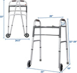 Adjustable Height 32"-39" Foldable Standard Walker with 5" Wheels & Folding Button, Support up to 300 lbs