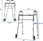 Adjustable Height 32"-39" Foldable Standard Walker with 5" Wheels & Folding Button, Support up to 300 lbs