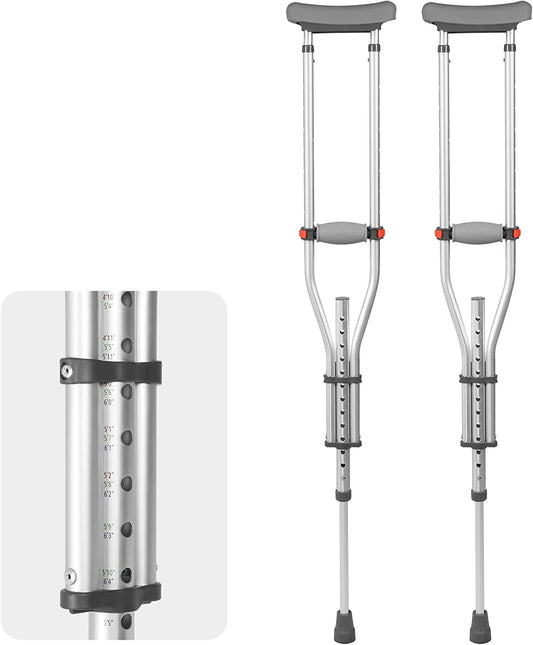 1 Pair Forearm Crutches, Universal Aluminum Non-Slip Crutches w/ Adjustable Height & Turning Arm Cuffs