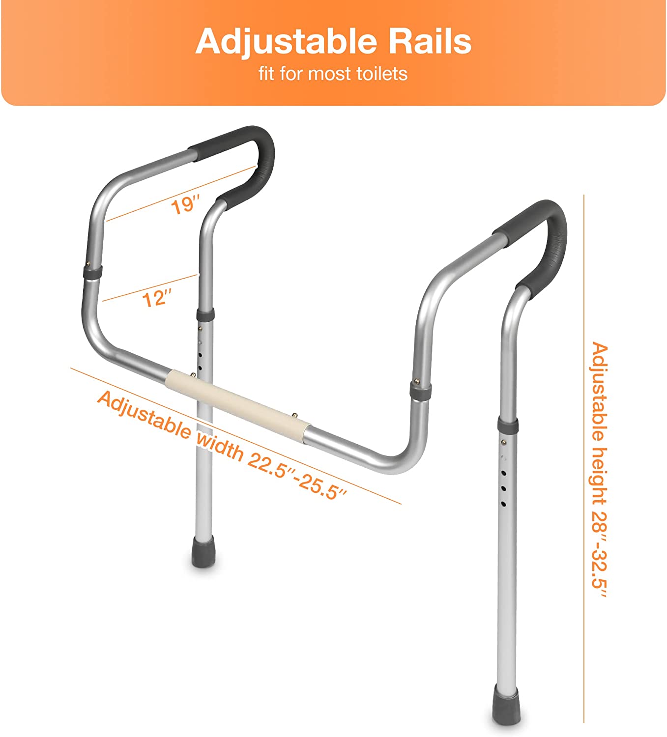 Aluminum Safety Toilet Rail - Handrail Toilet Bars with Adjustable Height