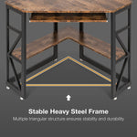 Triangle Computer Desk, Corner Desk w/ Keyboard Tray & Storage Shelves, Small Desk Steel Frame, Rustic Brown