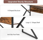 Computer Desk w/ Bookshelf, Large Desk Study Writing Table with 4 Hooks Home Office Desk, Rustic Brown